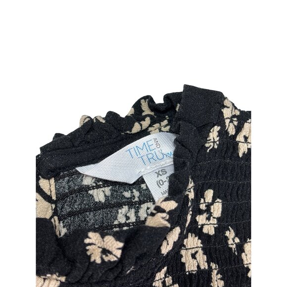 Time & Tru Womens Smocked Fit Flare Midi Dress XS Black Beige Floral Whimsygoth - Picture 8 of 10